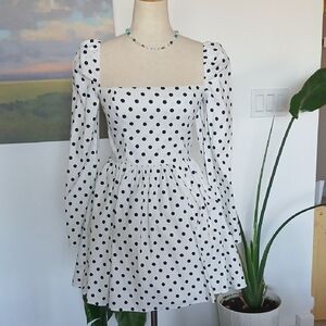 Reformation "Parmida" White Dress with Black Polka Dots Sz 2